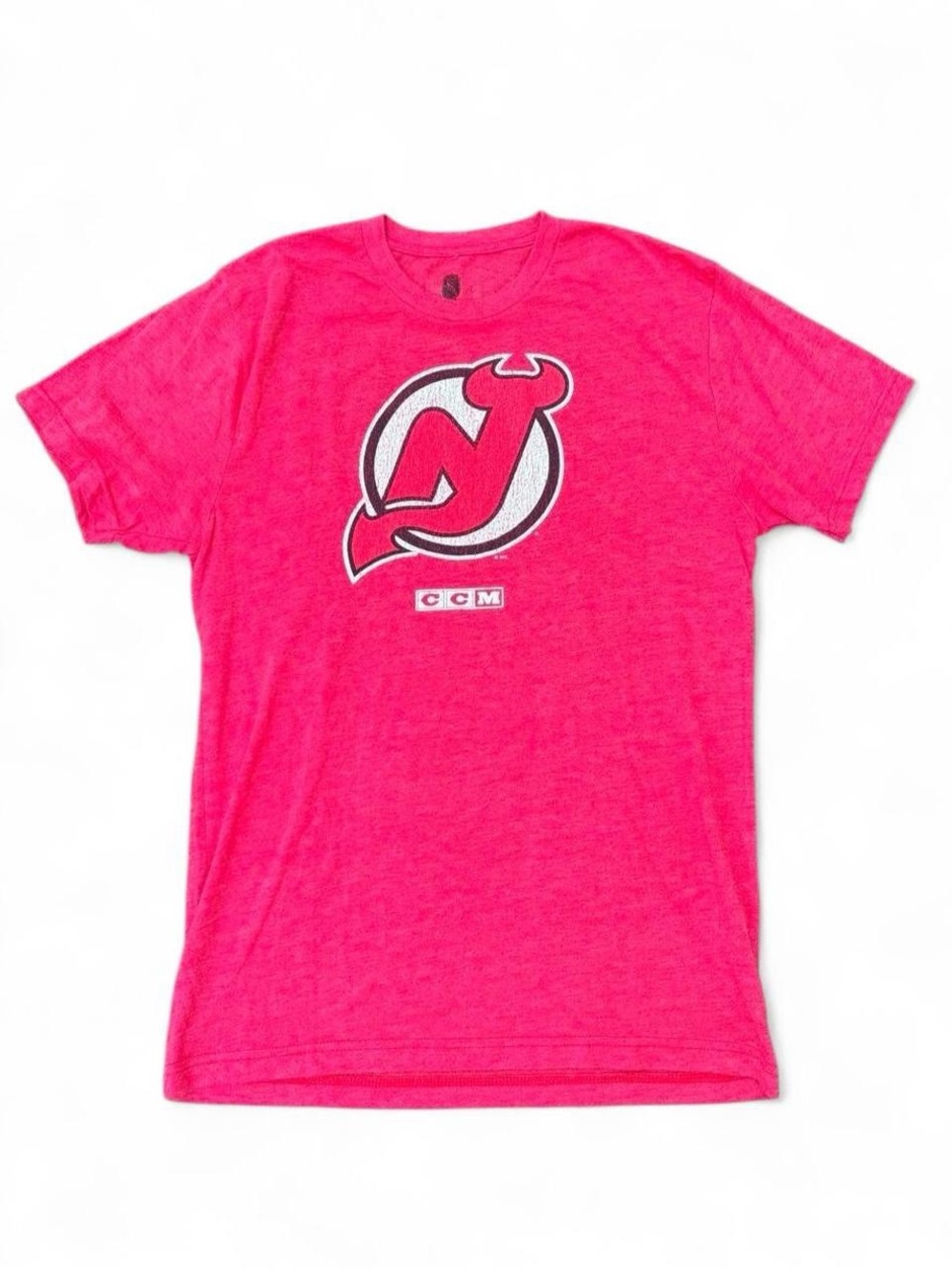 CCM Men’s Hot Pink New Jersey Devils Logo Short Sleeve Tee